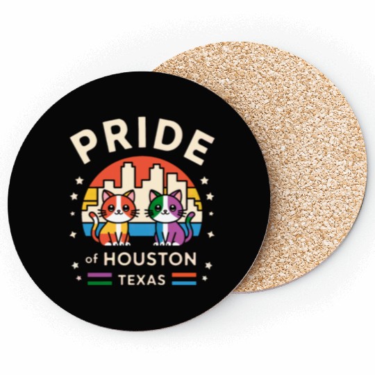 Pride of Houston City Texas USA Rainbow Flag Coasters
