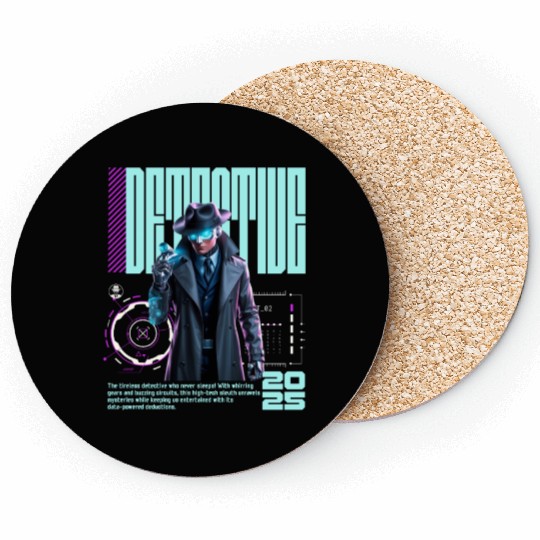 Detective Robot Futuristic Spy Sci Fi Hero Coasters