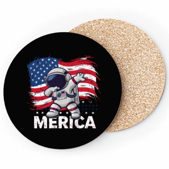 Merica Astronaut Adventure Dab with American Flag Coasters
