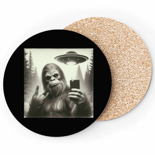 Retro Bigfoot Selfie with UFO Coasters