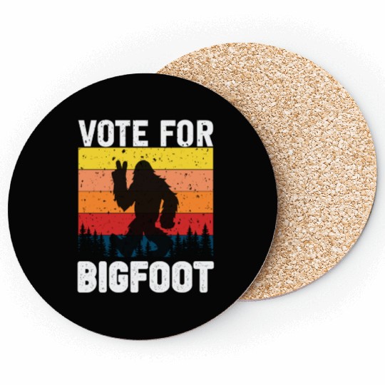 Vote For Bigfoot Funny Retro Graphic Novelty Coasters
