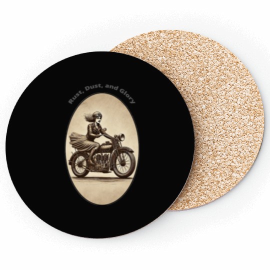 Vintage Woman Motorcycle Rider Wearing Goggles URM Coasters