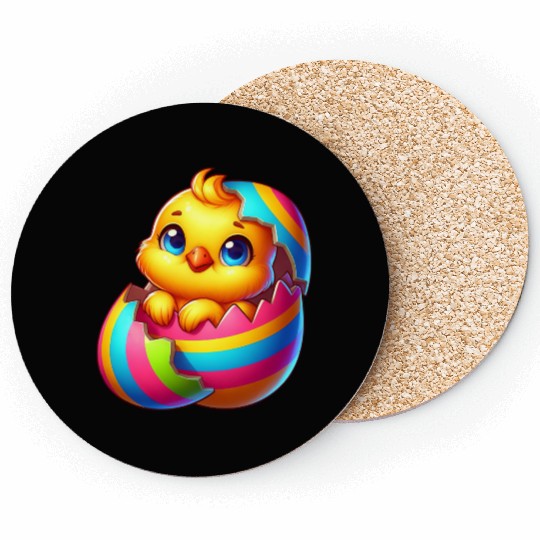 Cute Chick Cartoon Colorful Easter Egg Hatching Coasters