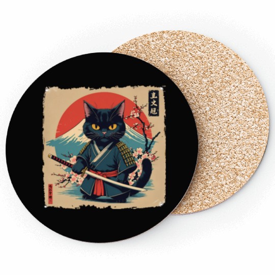 samurai cat Coasters