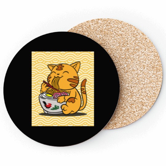 I Love Ramen Cat - Cute Anime Style Japanese Food Coasters