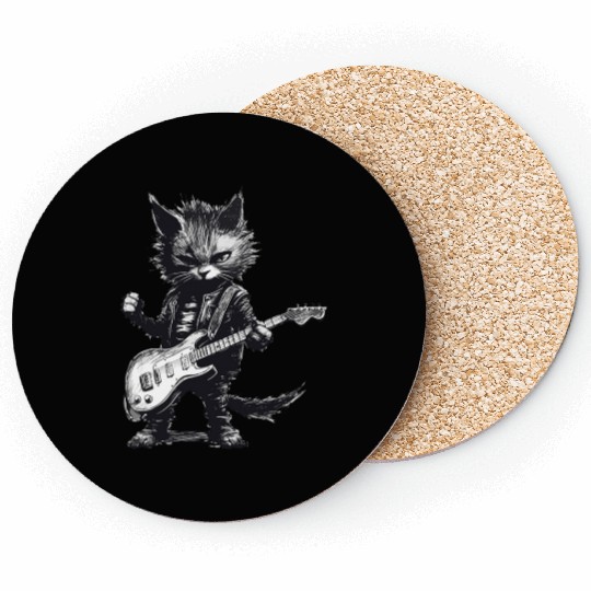 Rock And Roll Cat Guitar Coasters - Music Cat Coasters