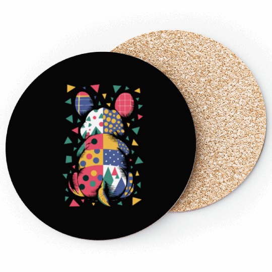 Colorful Geometric Patchwork Abstract Bunny Coasters