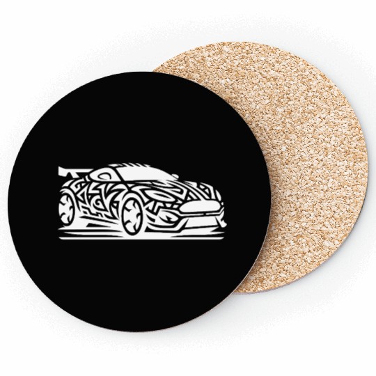 Racy Sports Car In T Tattoo Style Coasters