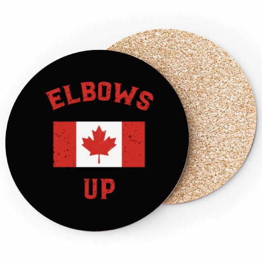 Elbows Up Canada Vintage Anti Trump Tarriff Slogan Coasters