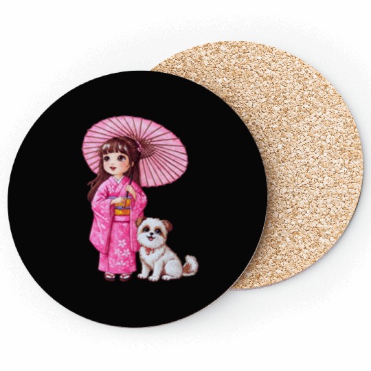 Kimono Girl & Her Loyal Pup Coasters