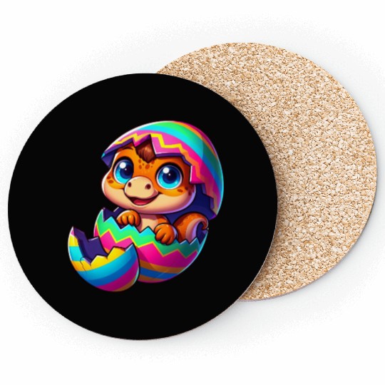 Cute Dino hatching from colorful Easter egg Coasters