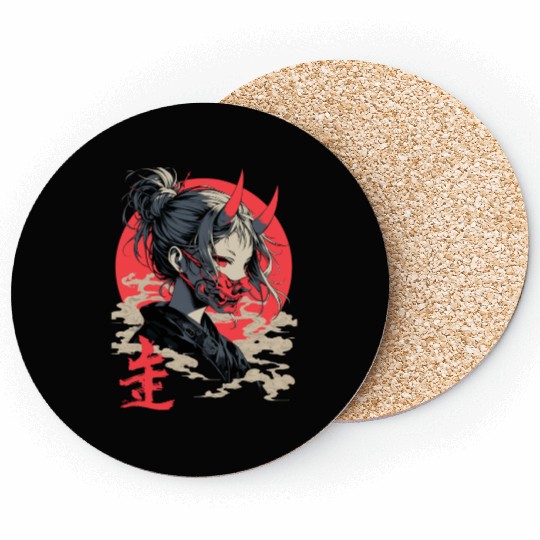 Beautiful Japanese Demon Anime Girl Waifu Geisha Coasters