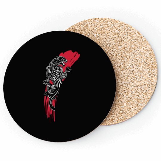 Tribal Panther with Red Brush Stroke Coasters