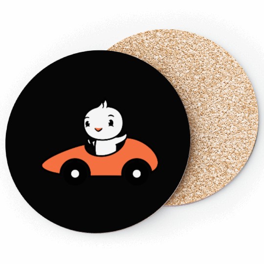 Duck Drives Fast Racing Car Sport Hobby Fun Cute Coasters