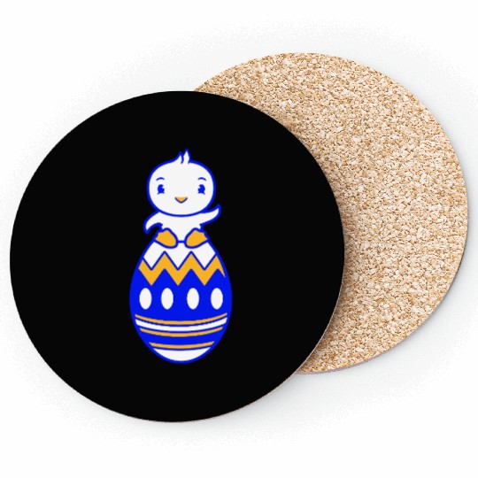 Chick Sits On Giant Easter Egg Waving Easter Sweet Coasters