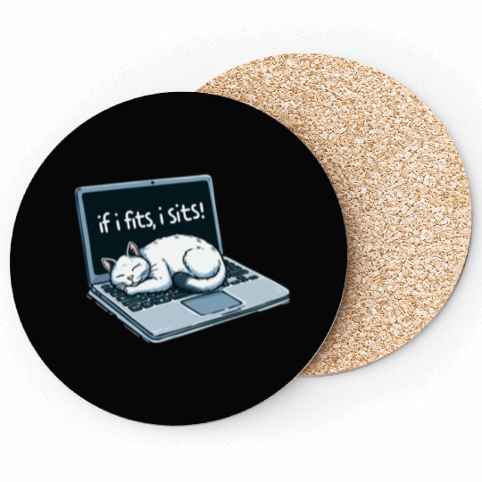 Laptop Cat Nap - If I Fits, I Sits! Coasters