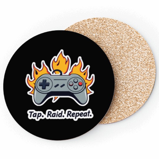 Tap. Raid. Repeat. – Retro Gamer Controller On Fir Coasters