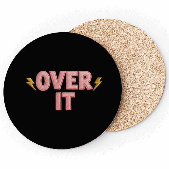 Over It Embroidered Pastel Puff Lettering Coasters