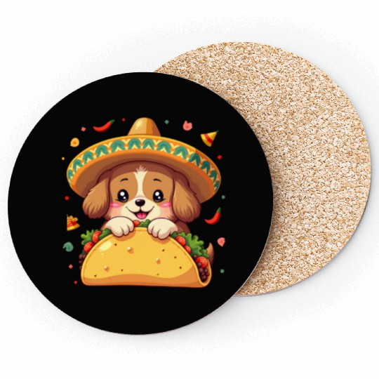 cinco de mayo Taco Puppy Fiesta Sombrero Fun Coasters