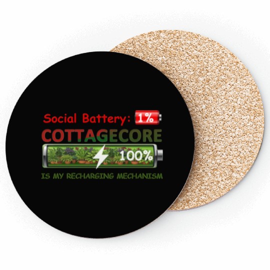 Social Battery 1%, Cottagecore Recharging Mehanism Coasters