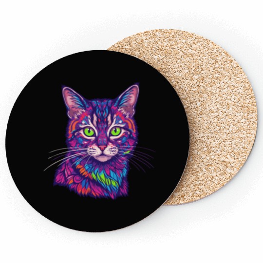 psychedelic cat illustration Coasters