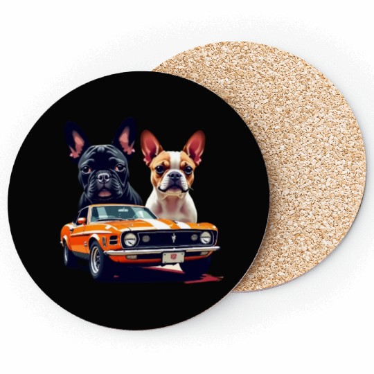 French Bulldogs with Classic Muscle Car – Retro Vi Coasters