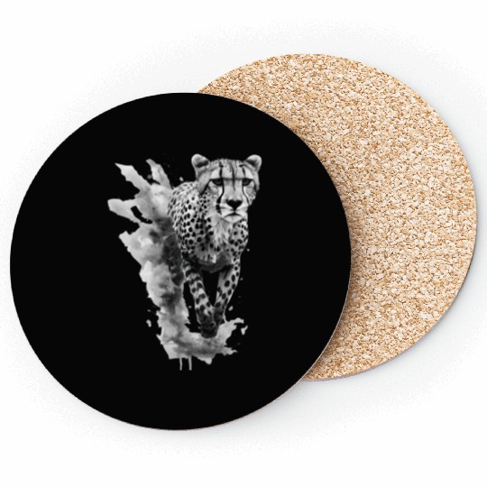 Cheetah: Black and White Art Design Coasters