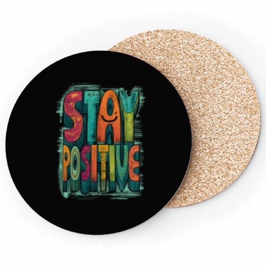 Stay Positive – Retro Color Block Text Coasters
