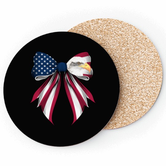 Coquette Bow Bald Eagle Bird US Flag Patriotic Coasters