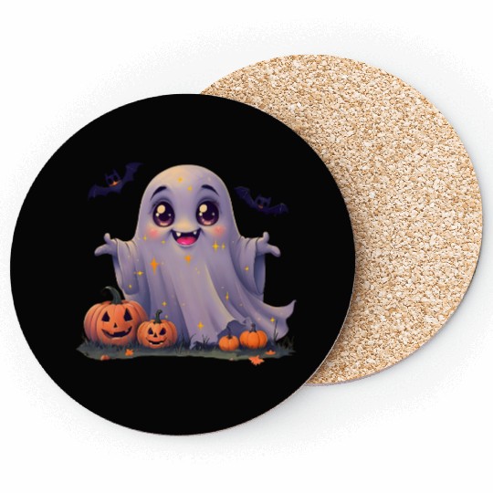 Adorable Rounded Ghost Cartoon Coasters.
