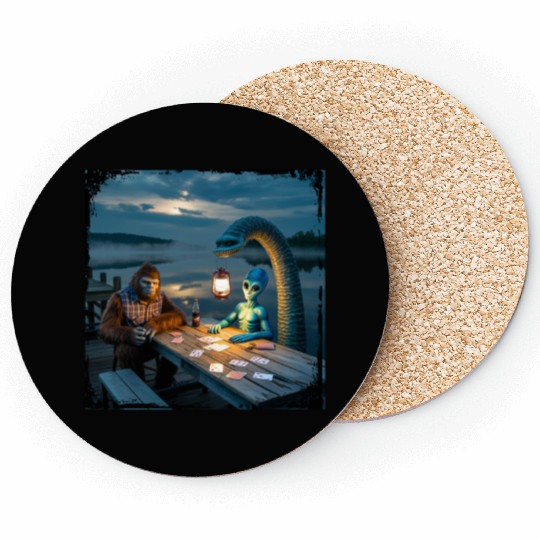 Cryptid Poker Night on Loch Ness - Bigfoot, Coasters