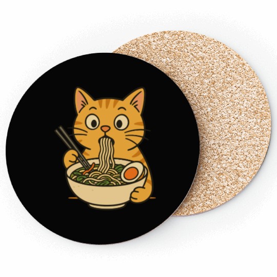 Cat Eating Ramen Coasters