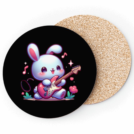 Rabbit play eletric guitar Coasters