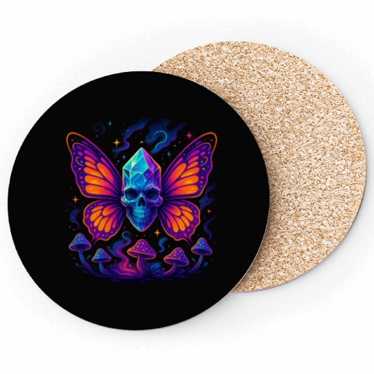 Crystal Skull & Neon Wings – Vapor Fantasy Coasters