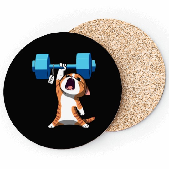 Workout Strength! Tiny Warrior Cat Huge Muscles. Coasters
