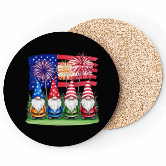 Patriotic Gnomes Fireworks American Flag Coasters