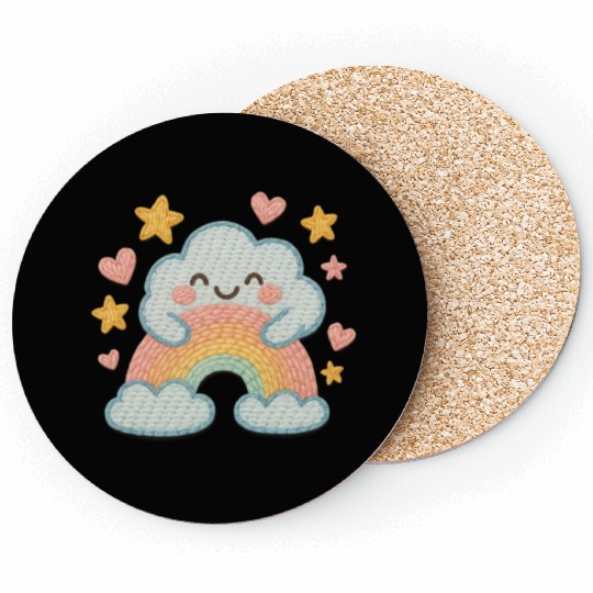 Smiling Cloud Rainbow – Embroidered Kids Logo Coasters