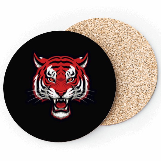 Savage Red Tiger Head – Fierce Wild Beast Coasters