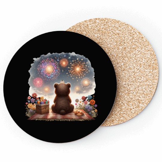 Fireworks Picnic Bear – Night Sky Celebration View Coasters