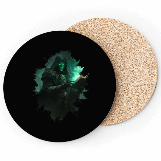 Dark Necromancer Casting Green Mystic Energy Spell Coasters