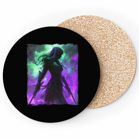 Mystical Assassin Woman In Violet Fog Fantasy Coasters