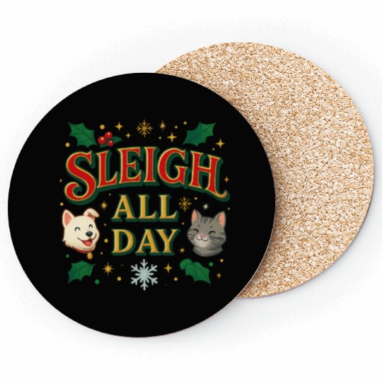 Sleigh All Day – Cute Holiday Pet Edition Coasters