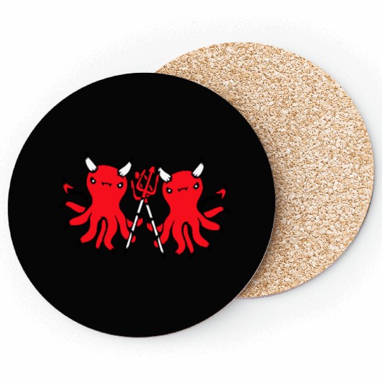2 octopus devil hell team friends satan evil sweet Coasters