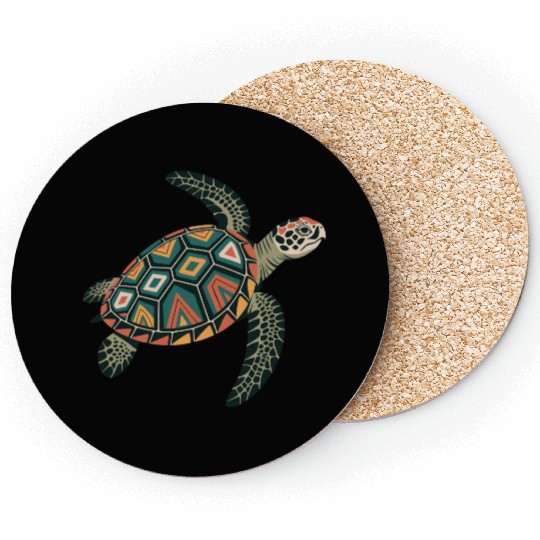 Sea Turtle Geometric Pattern Shell Coasters