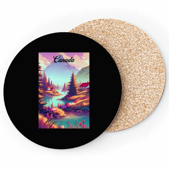 Canada Rocky Mountains Poster Vintage Souvenir Coasters