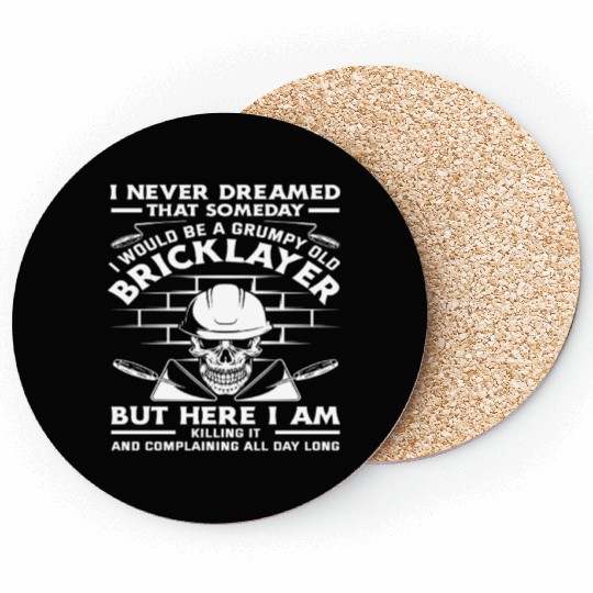 Bricklayer Grumpy Old Skull Humor Quote Coasters
