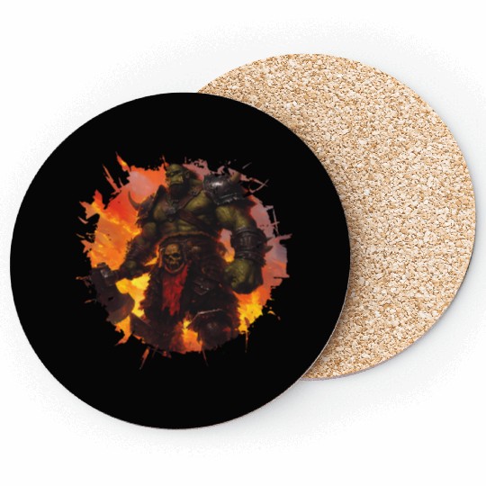 Warrior With Ax In A Flaming Battle Backdrop Coasters