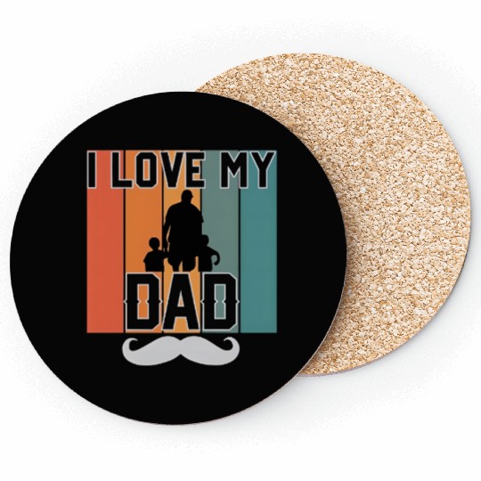 Retro I Love My Dad Silhouette Design Coasters
