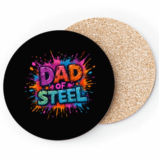 Dad of Steel – Playful Cartoon Typography Coasters