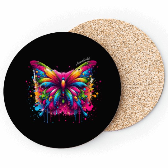 Vibrant Psychedelic Butterfly Artwork Coasters